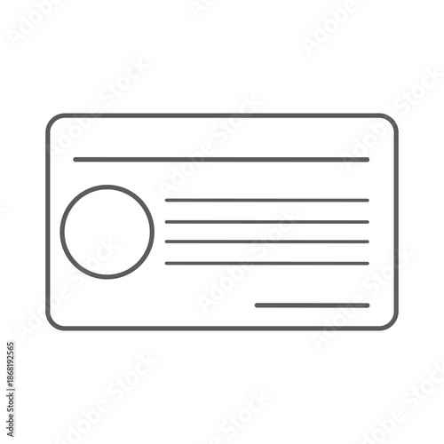 Minimalist Outline Vector Illustration of a Single Identity Card with Photo Placeholder and Text Lines, Representing Personal Identification, Membership, and Security Access Concepts