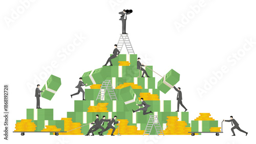 Business teamwork building massive wealth stack for investment and financial success