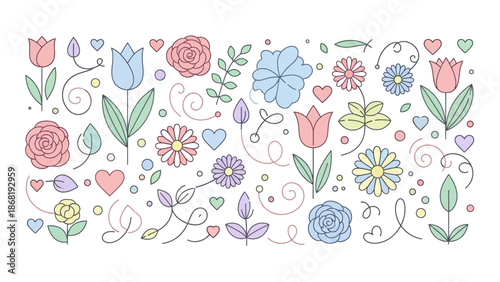 Floral Pattern Design, Colorful Flowers, Creative Illustration, Spring Vibes