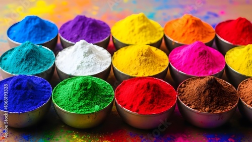 Vibrant holi colors powder collection for festival of colors celebrations