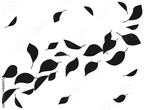 風に舞う葉っぱのシルエットのイラスト