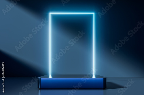 Dark luxury podium with glossy reflections and dramatic studio lighting on a minimalist background, ideal for premium product presentation, branding, and modern design, 3d rendering