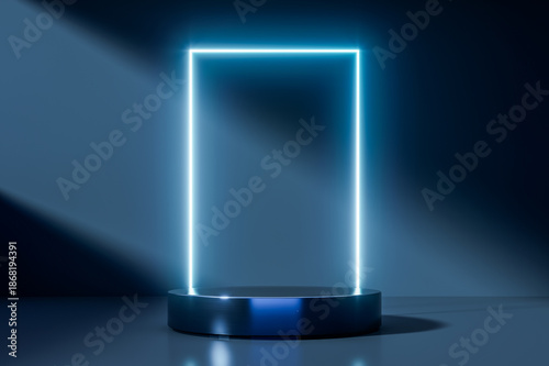 Dark luxury podium with glossy reflections and dramatic studio lighting on a minimalist background, ideal for premium product presentation, branding, and modern design, 3d rendering