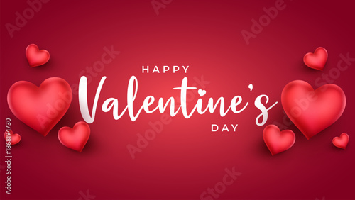 Happy Valentine's day card hearts vector background. Valentine's day holiday backdrop texture, romantic wedding design. 3D Velentine heart, valentine day greeting card. Bokeh background. 