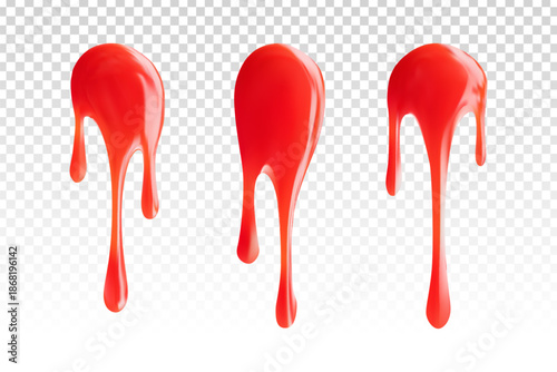 Vector set of ketchup dripping isolated on the transparent background.