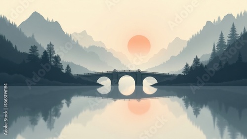 Sunrise over mountain lake