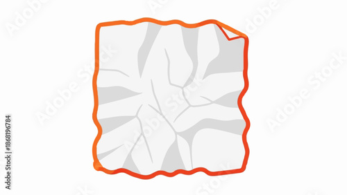 A white, crumpled square with a jagged, bright orange border