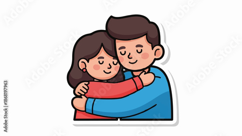 A tender embrace between two stylized characters, depicting affection