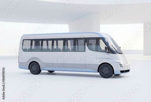 Modern white minibus in clean studio environment