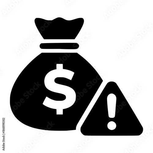 Money bag icon with warning symbol representing financial risk, loss, and danger