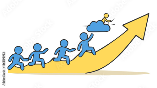 Stunning business growth concept with people running up arrow