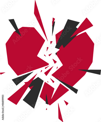 Shattered red heart design with black fragments