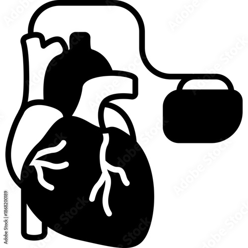 Pacemaker Heart Device Fill Icon: Cardiology and Surgery