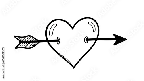 A heart pierced by an arrow in a simple line drawing style