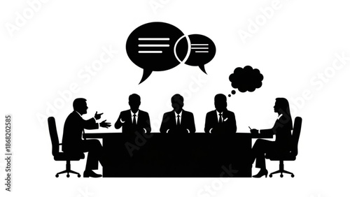 Silhouette of business people sitting around a conference table in discussion
