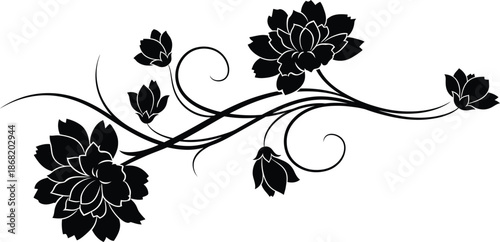 Black floral design with leaves and stems