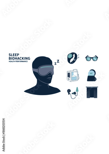 Sleep Biohacking Silhouette for Deep Rest and Circadian Rhythm Optimization. Person Using Weighted Sleep Mask for Neuro Wellness and Health Performance Concept Vector Illustration.