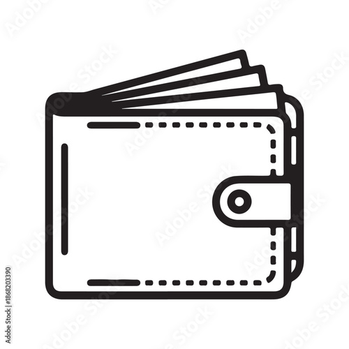 Outline of closed wallet with money sticking out and snap closure icon