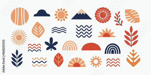 Abstract shapes and nature inspired elements in a minimalist graphic design
