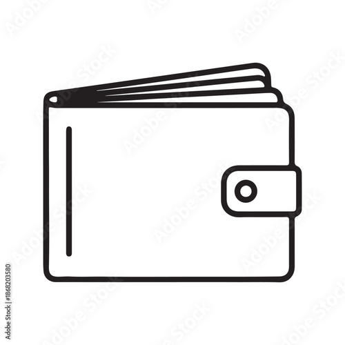 Outline of closed wallet with money sticking out and snap closure icon