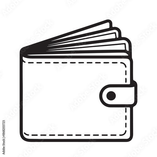 Outline of closed wallet with money sticking out and snap closure icon