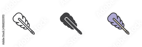 Ink feather pen line, solid, colorful different style icon set pack
