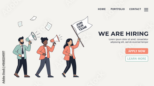 Flat Style Illustration of a Hiring Campaign. Recruitment and Job Application Advertisements