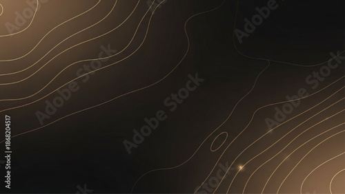 Abstract Dark Charcoal Gradient Background with Glowing Gold Topographic Lines
