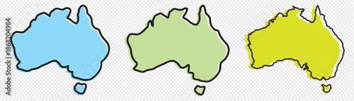 Australia map. Australia country  three different levels of smoothness. Simplified maps. Vector icons isolated on trensporent  background.