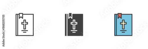 Bible book with cross line, solid, colorful different style icon set pack