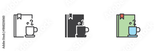 Book and coffee cup line, solid, colorful different style icon set pack