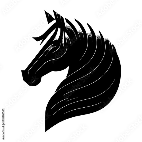 Elegant Equine Silhouette: A striking graphic portrays the silhouette of a horse's head. Its neck and mane are a testament to power, strength, and the raw beauty of the animal. 
