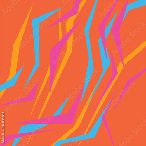 Abstract Neon Polygon Confetti in Colorful, Orange Backdrop