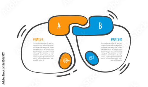 hand drawn doodle sketch comparison concept for infographic template banner with liquid bubble box side by side with two point list information