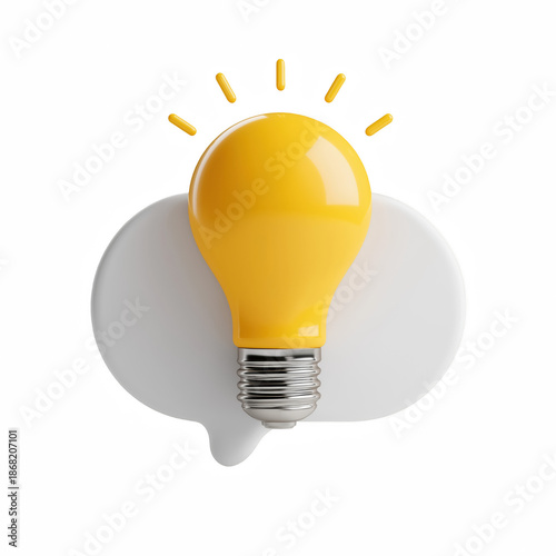3D light bulb on speech bubble icon, idea message communication concept isolated on transparent background.