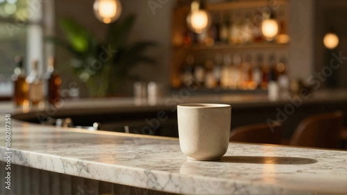 Wallpaper Mural White cup on marble bar counter in cozy lounge Torontodigital.ca
