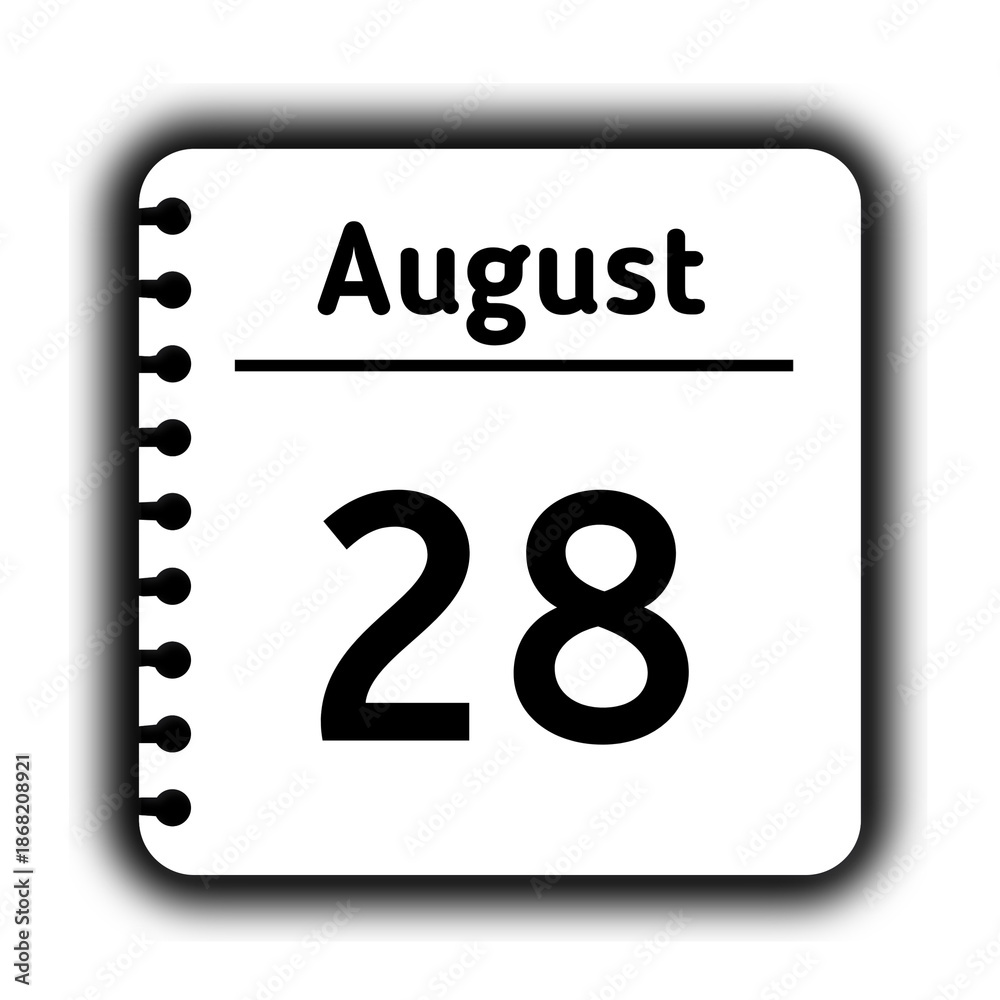 Fototapeta premium August 28st calendar new year day reminder icon note pad diary symbol