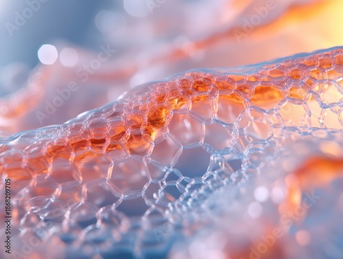 Close up of bubbles capturing light in a colorful liquid environment during a scientific study