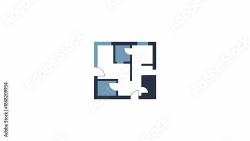 White dove flying in blue square.