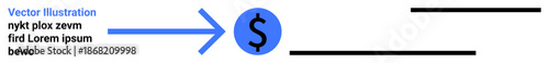 Finance, money transfer, transactions, online payments, digital currency, economic exchange. Blue arrow pointing to a dollar symbol, black lines in the background. Finance and money transfer concept