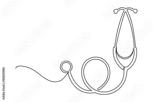 Elegant minimalist one line drawing of a stethoscope with clean outline and isolated modern appearance