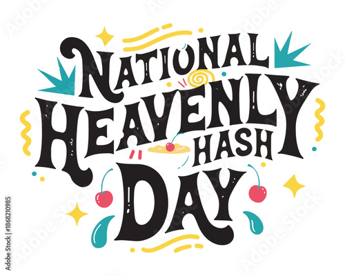 Celebrate National Heavenly Hash Day with Chocolate and Ice Cream Vector Illustration Isolated on White Background