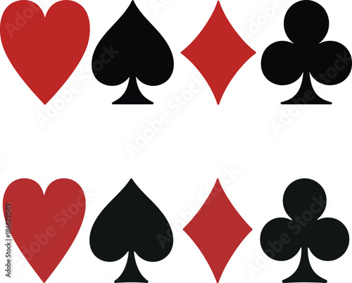 Four Playing Card Suits in Two Rows Red Black playing cards