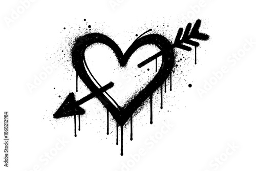 Grunge heart graffiti with arrow dripping ink street art