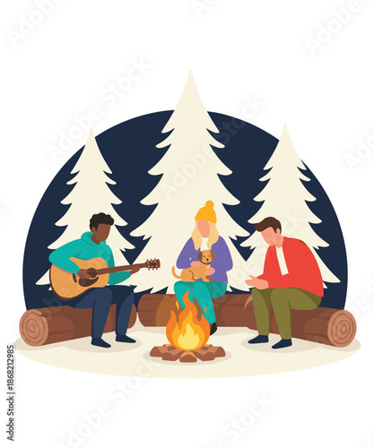 Campfire Night Vector Illustration