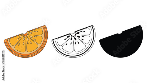 A colorful illustration of three citrus wedges in different styles and colors