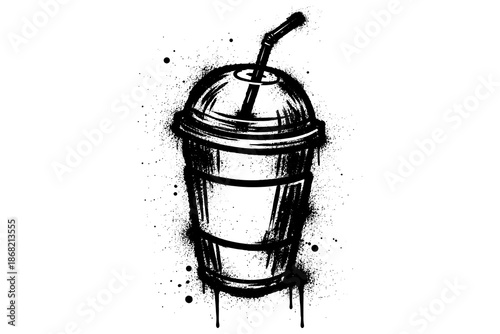 Grunge art of a coffee cup with straw