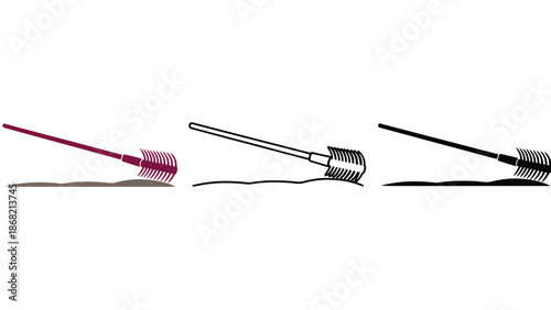 A mascara wand in different colors and shades on a clean white background