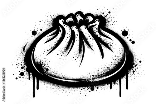 Dripping dumpling graffiti style with splashing ink accents
