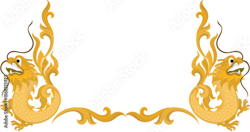 Decorative golden circle with chinese dragon, chinese new year greeting card 